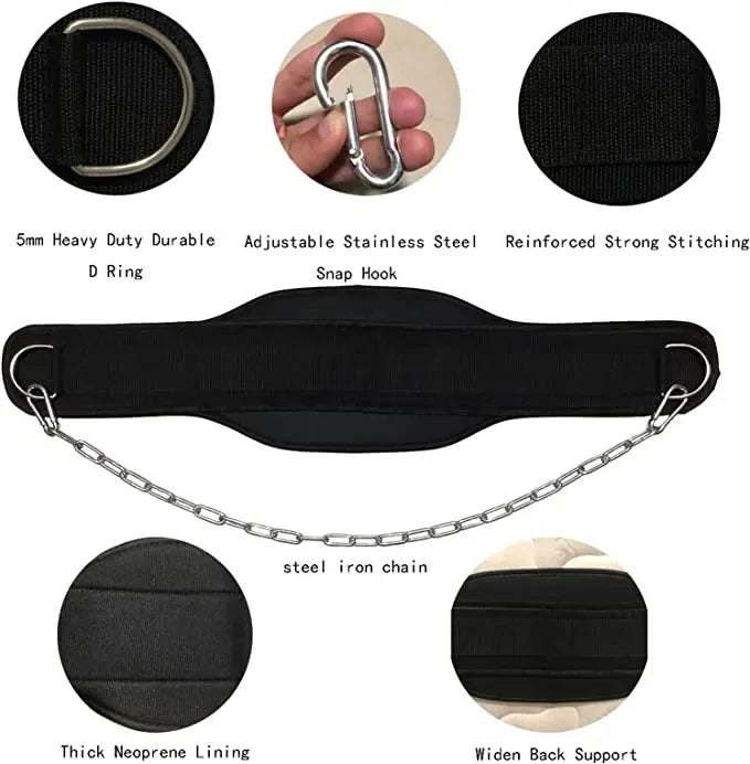 Neoprene Weight Lifting Dip Belt with Chain